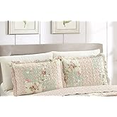 Brilliant Sunshine Traditional Rose &amp; Sage Pillowshams Set, 20"x26"+2" | Patchwork Design, Quilted Standard Pillowcases, Washable Scallop Edge Pillow Covers, Pack of 2