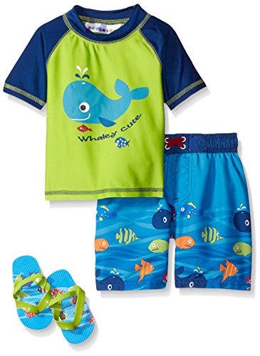Wippette Toddler Boys Swimming Fish Rash Guard Set, Lime, 4T