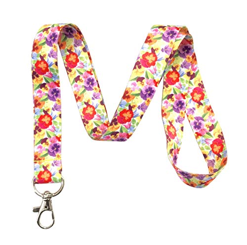 Floral Print Lanyard Key Chain Id Badge Holder (Pansy)