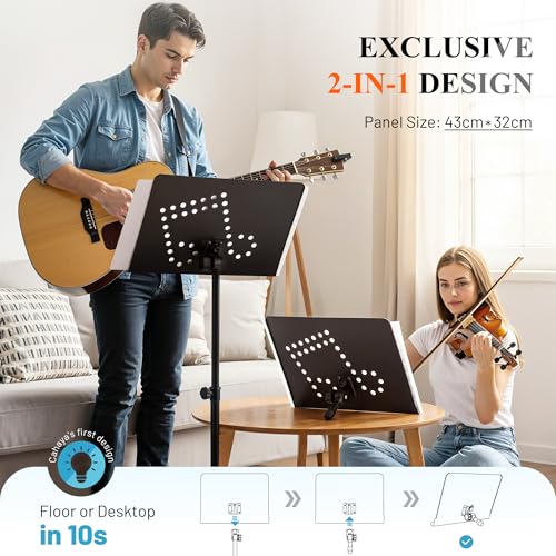 CAHAYA 2-in-1 Music Stand - Foldable and Adjustable with Carry Bag - Robust Design - Patented Model