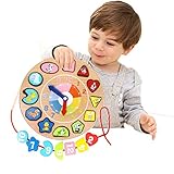 Lewo Wooden Educational Toys Shapes Sorting Teaching Clock Lacing Beads Games for Kids
