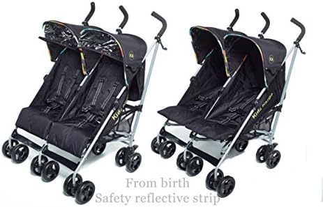 Citi Elite Double Twin Pushchair Twin Buggies buggy. Fits through single doorways Both seats 5 position suitable from birth seats independently operated UNIQUE reflective strip on visa for extra safety 2 toddlers or 2 babies, rain cover sold by KIDZ KARGO Candy Stripe