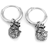 Gothic Punk Anatomical Heart Dangle Earrings for Men Women, Stainless Steel