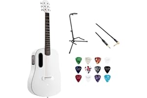 KELLARDS LAVA ME PLAY 36" with Lite Bag Frost White Bundle with Rok-It Tripod Guitar Stand, Kopul Premium Performance Series Right Angle Cable and Celluloid Guitar Picks Shape Medium 12-Pack