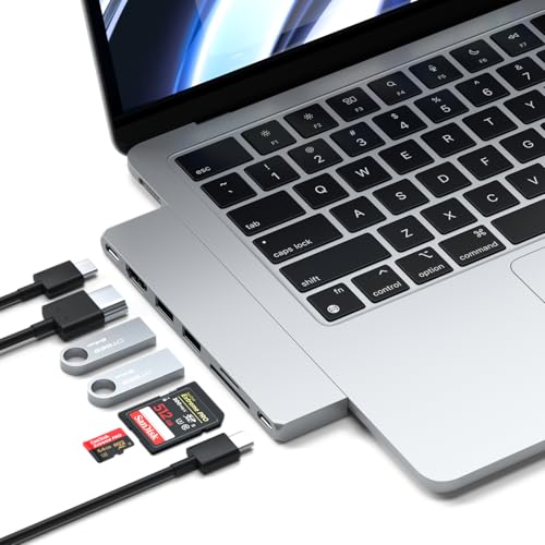 Satechi 7 in 1 USB C Hub Multiport Adapter Pro Slim, USB C Dongle, 100W Charging, 4K HDMI, USB 4, USB 3.2 Gen 2, SD/Micro Card Reader for Mac, MacBook Air/Pro - Silver