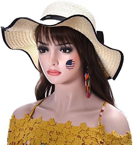 Womens Big Bowknot Straw Hat Foldable Roll up Sun Hat Beach Cap UPF 50+