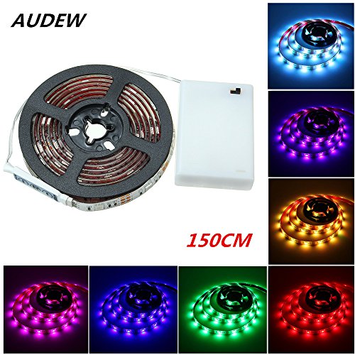 LED Strip Lights,AUDEW 5ft RGB SMD 5050 45 LED Flexible Light Strip with Battery Box Waterproof for Home Outdoor Lighting Craft Hobby Light Decoration 10.8W 150 cm