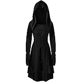 FSUJWOA Womens Renaissance Costumes Halloween Costume for Womens Medieval Vintage Hooded Costume High Low Pullover Dress