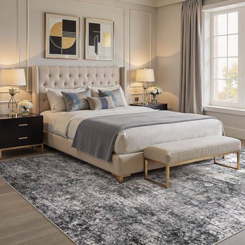 DMOYEST Area Rug Living Room Rugs - 9x12 Large Soft Indoor Neutral Modern Abstract Low Pile Washable Rug Carpet for Bedroom Dining Room Farmhouse Home Office - Grey