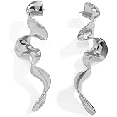 Chunky Gold Statement Earrings for Women Long Irregular Geometric Drop Earrings Vintage Silver Dangle Earring Minimalist Everyday Formal Jewelry