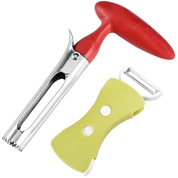 IRICH Tragbare Edelstahl Apfelentkerner mit Obstschäler aus Silikon Griff, Unverzichtbarer Küchenhelfer für Obst, Äpfel und B