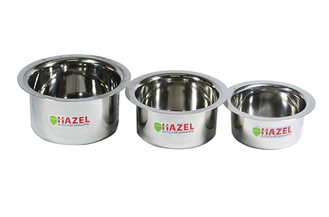 Hazel Mini Round Bottom Cooking Patila/Tope, Stainless Steel,Silver,Set of 3
