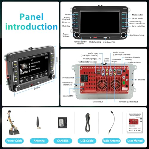 Car Radio for VW Golf 5 6 Passat Tiguan Jetta Touran Polo Caddy, 7 Inch Touch Screen with Apple CarPlay and Android Auto Wireless, Bluetooth Car Radio, FM/AM RDS, Mirror Link and Canbus