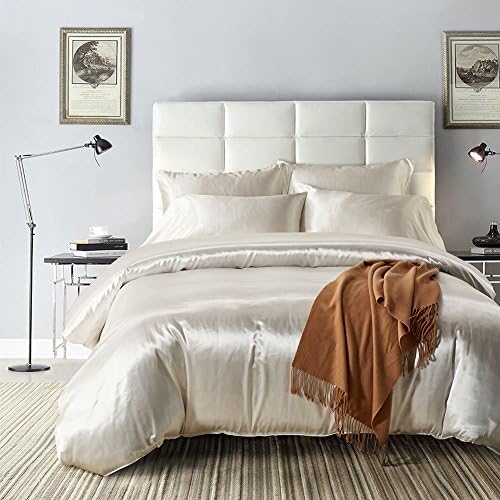Yovoro Home Luxury Soft Satin Silk Reversible 4pcs Duvet Cover Set Bedding Set Twin Size White