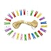 YYaaloa Mini Photo Clips 1 inch Mini Colored Natural Wooden Photo Paper Peg Pin Clothespins Craft Clips with 32.8ft Hemp String Jute Twine (45-50pcs, Assorted Color 25mm)