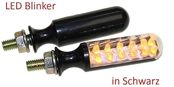 Motorrad Mini Blinker LED Aka schwarz klar E-geprüft M8 passt z.B. bei ATV BMW F R Honda CB CBR Kawasaki ER GPZ Z ZX Ninja Su