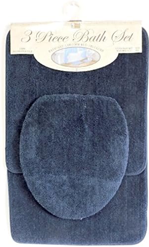 3 Piece Bath Rug Set Navy Blue Bathroom Mat Contour Rug Lid Cover Non Slip