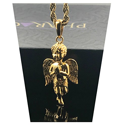 Gold Chain Necklace, Guardian Angel Pendant 18 Karat Real Gold filled, US Product.