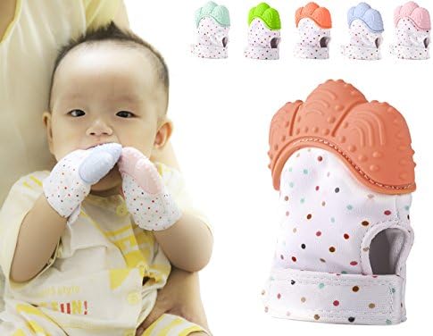 Teething Mittens for Babies Teething Mitt for Infants BPA Free Silicone Teether Mitten Instand of Teething Toys or Teething Ring Provides Self-Soothing Fun (Orange, 1pack)
