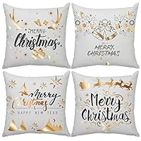 Wiwaplex Christmas Pillow Covers 4 PCS, Gold Stamping Snowflakes Merry Christmas Decorative Throw Pillow Case Cushion 18x18 Inch ... (Style 2)