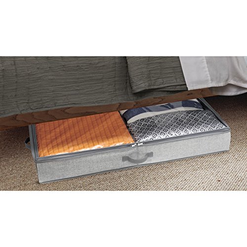 mDesign Fabric Under Bed Storage Organizer for Clothing, Linens, Accessories - Pack of 2, 2 Compartments, Gray