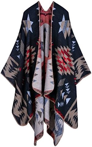 LAFASO Jacquard Oversized Open Poncho Cape Shawl Wrap for Women Geometric Navy Blue #5