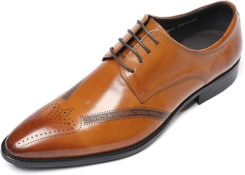 Amazon ウォウフォ 商標登録0798 メンズ靴 レザー ビジネスシューズ 紐 ストレートチップ メダリオン トラッドシューズ 本革 ウイングチップ 結婚式 レースアップ ドレスシューズ 革靴 紳士靴 オフィスシューズ 5366 5 レースアップシューズ