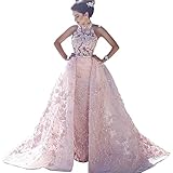 VeraQueen Muslim Long Turkish Arabic Pink Lace Mermaid Formal Evening Party Prom Gown Dress Engagement Gowns Dresses (Pink, 6)