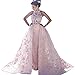 VeraQueen Muslim Long Turkish Arabic Pink Lace Mermaid Formal Evening Party Prom Gown Dress Engagement Gowns Dresses (Pink, 6)