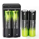 Perman 18650 5800mAh 3.7v Li-ion Rechargeable Battery for LED Flashlight Lamp Torch Lighting, 4 Pcs