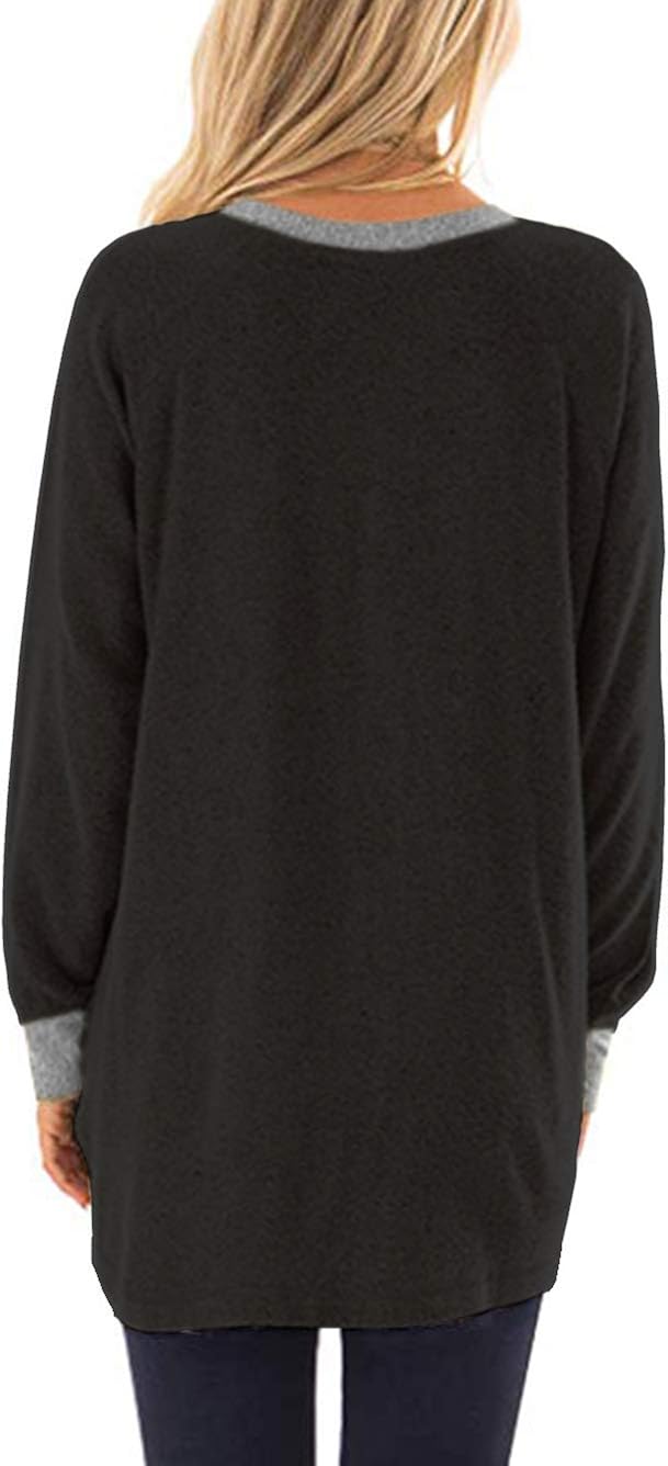 iChunhua Women's Tops Cotton Autumn Plain Long Sweatshirt Jumper Plus Size Dark Black XL - Image 4