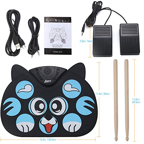 Lujex Portable Electronic Drum,9 Keys Electric Drum Pad Foldable Roll Up Portable Drum Practice Best Birthday and Christmas Gift for Kids (No Speaker and Battery) - Thumbnail 6