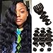 Beauty Forever Hair Brazilian Weave Virgin Hair Body Wave 3 Bundles with 1 Piece 4x4 Three part Lace Closure 100% Unprocessed Human Hair Extensions Natural Color (12 14 16+12)