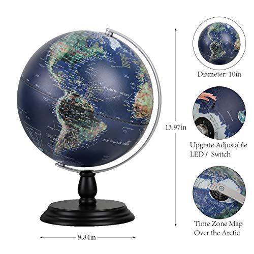 FUN GLOBE World Globe Desktop Education Geographic Interactive Earth Globes for Kids & Adults for Educational Toys/Office Supplies/Indoor Decorations/Holiday Gift (Navy 10 in)
