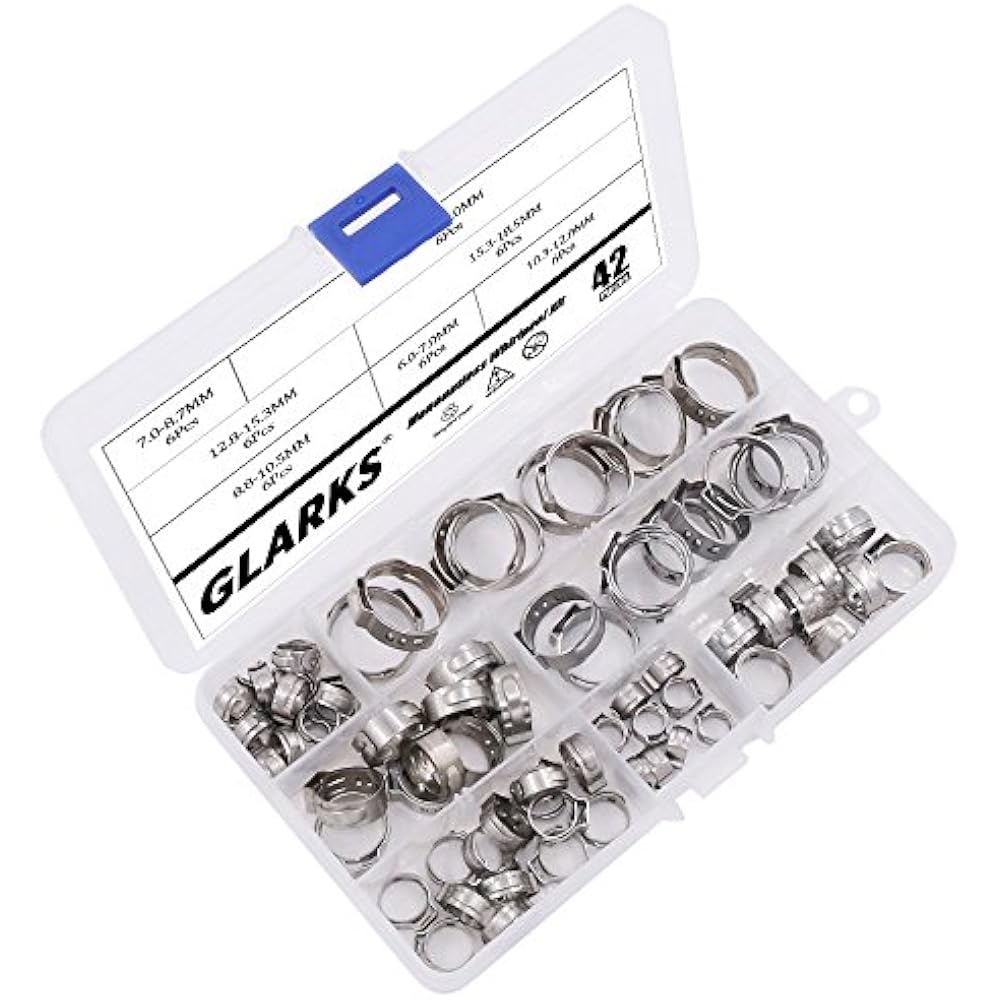 42Pcs 721mm 304 Stainless Steel Single Ear Stepless Hose Clamps