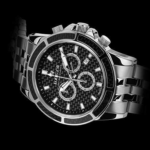 LOUIS-XVI-Herren-Armbanduhr-Majest-Stahlband-Silber-Schwarz-Karbon-Chronograph-Analog-Quarz-Edelstahl-452