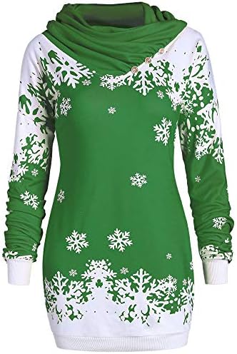 Moonuy Festive Christmas Stylish Design Dress Party Dress for Christmas Party Decoration Fashion Women Merry Christmas Snowflake Printed Tops Cowl Neck Sweatshirt Blouse