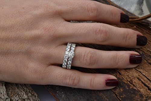2 carat diamond engagement ring for women 14K white Gold art deco anniversary wedding band set Promise ring