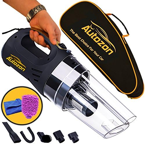 Autozon KMT002 Black Cleaner High 12v DC 150W 4500PA Suction with LED Light Portable Handheld Auto Vacuum Wet Dry 14FT(5M) Power Cord. Free Bonus-Carrying Bag + Car Wash Mitt +Microfiber Towel