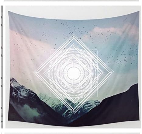 QNJins Blue and White Mystery Square and Rounded Pattern Snow Mountains Mandala Bohemian Tapestry Wall Hanging Wall Art (Medium, Blue)
