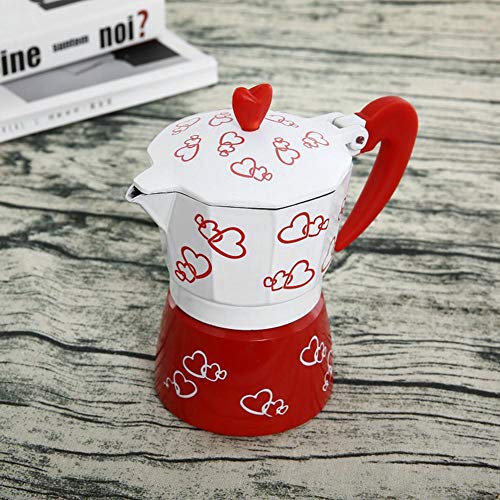 Stovetop Espresso and Moka Pots,Alloet Red Heart Printed Coffee Maker Aluminum Alloy Espresso Mocha Italian Cappuccino Latte Milano Coffee Pot Kit for Gas or Electric Stove Top(300ml)