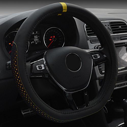 XuanMax Universal D Shape Microfiber Leather Car Steering Wheel Cover Breathable Vehicle Steering Wheel Sleeve Protector Anti Slip Auto Steering Wheel Wrap Steering Wheel Glove 38cm - Yellow