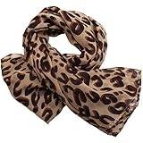 GU Angqi Womens Fashion Leopard Print Long Soft Silk Wrap Shawl Scarf Chiffon Scarves