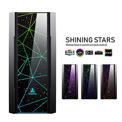 Segotep Phoenix ATX Black Mid Tower PC Gaming Computer Case USB 3.0 Type-C Ports / Graphics Card Vertical Mounting with Tempered Glass & RGB Front Panel (PC Case ONLY)