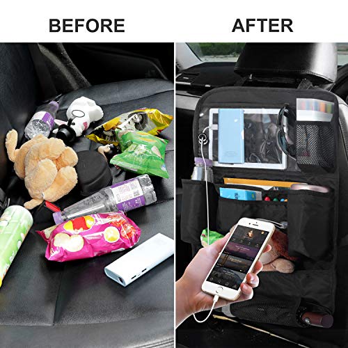 Backseat Car Organizer with Clear View iPad Holder- Large Transparent Waterproof Pocket for New Gen 13.9" Touchscreen Tablet, Storage Pouches, Kick Mat for Kids - Hanging Organization Caddy, 2 Pack - Thumbnail 2