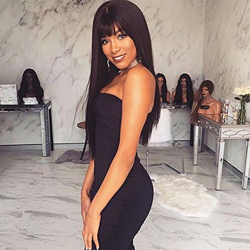Alice Hair 150% Density Short Straight Bob Wig Full Lace Human Hair Wigs With Bangs Brazilian Virgin Hair Glueless Full Lace Wigs For Black Wome Bleached Knots (24 Inch 150%Density, Full Lace Wig)