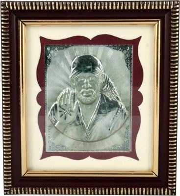 Siri Creations 999 Pure Silver Baba Wooden Frame Size 2 Showpiece - 13.5 cm