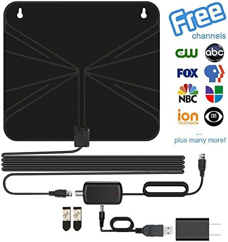 2018 Newest Type Indoor HDTV Antenna 50 Miles Range VHF/UHF Signal TV Channels for Smart Television, Thicker Coaxial USB Cable and Built in Amplifier Signal Booster Fireproof material