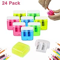 ForTomorrow Dual Hole Pencil Sharpener Manual Pencil Sharpeners with Lid for School Home Office Using,24 Pack Assorted Bulk Hand Held Pencil Sharpener (24 Assorted Packs with Lid)