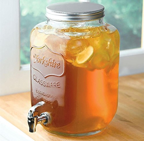 Circleware-Sun-Tea-Mini-Mason-Jar-Glass-Beverage-Dispenser-with-Metal-Lid-Glassware-For-Water-Juice-Beer-Wine-Liquor-Kombucha-Iced-Punch-Best-Cold-Drinks-Classic-Yorkshire-1-Gallon